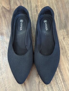 Vivaia Women's Black Knit Pointed-Toe Ballet Flats Size 39